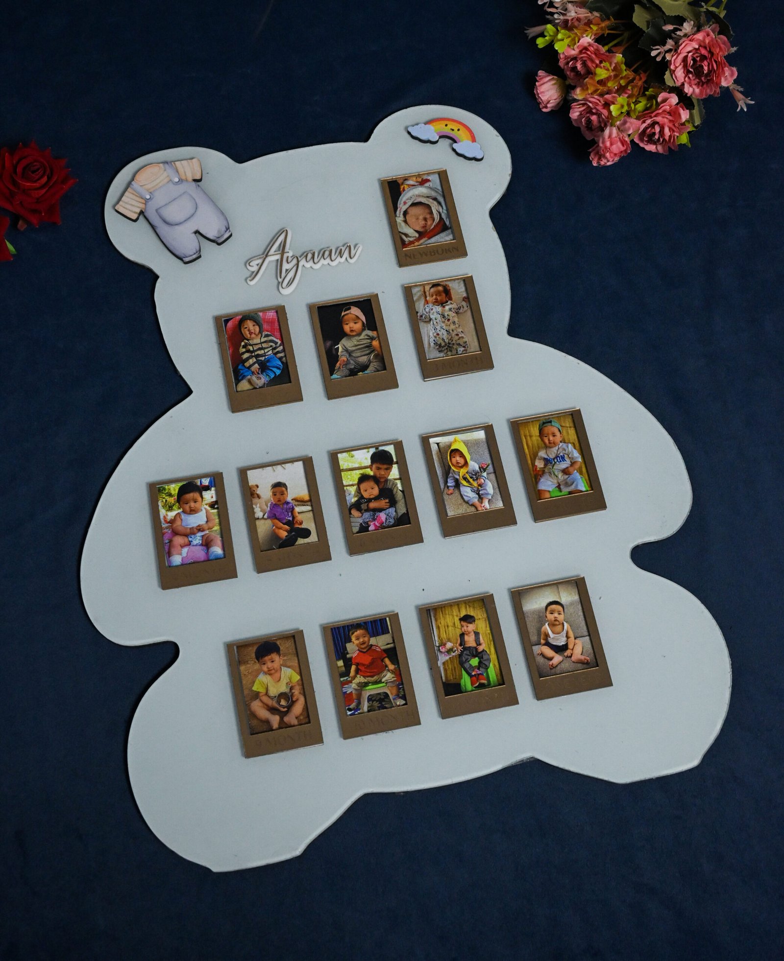 Teddy Baby Photo Board Ice Blue,Maroon,Beige - Image 2